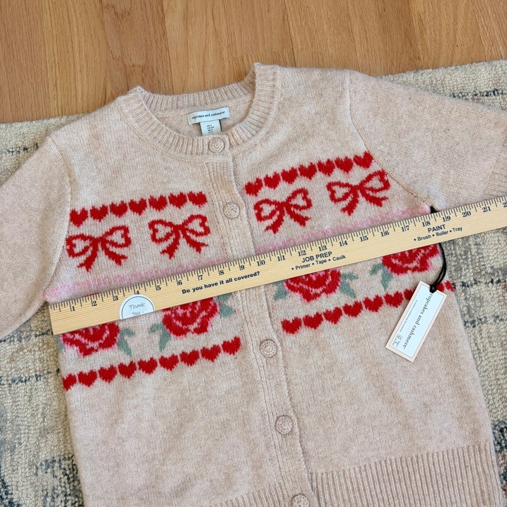 Cupcakes and Cashmere Rose Hearts Short Sleeve Cardigan Size S Coquette Preppy - Picture 3 of 5